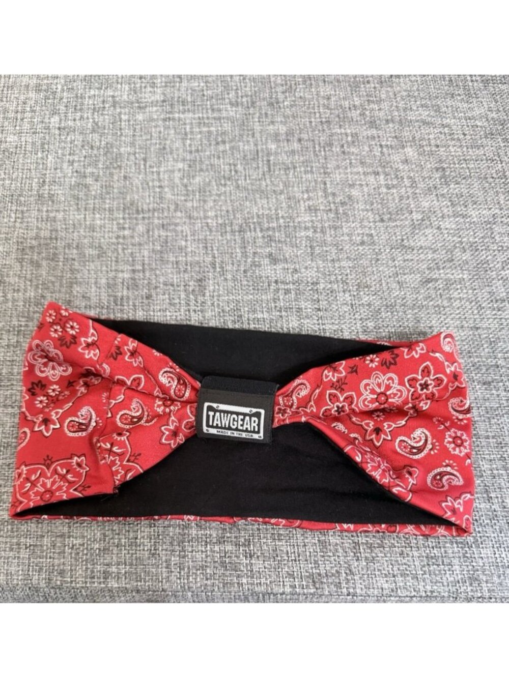TawGear Stretchy Headband Moto Riding Red Paisley Metallic Outline Made in USA